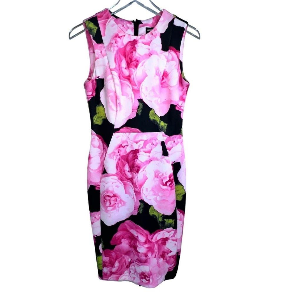 Karl Lagerfeld Paris Dress Size Pink Floral Black Dresd